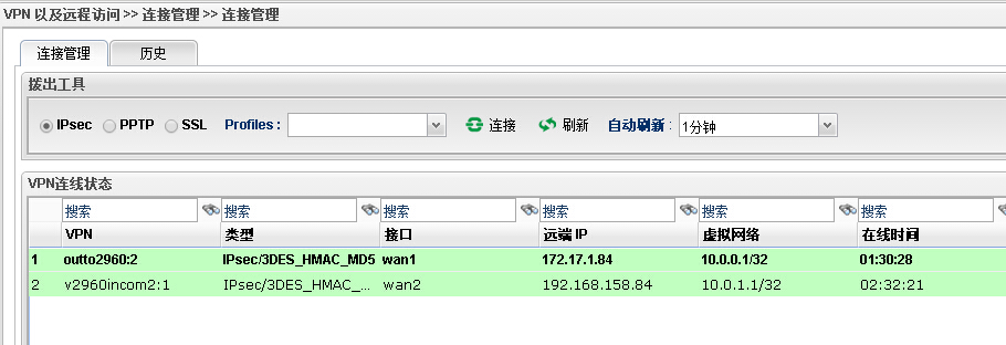 Vigor 2960 VPN负载平衡连上后的状态显示