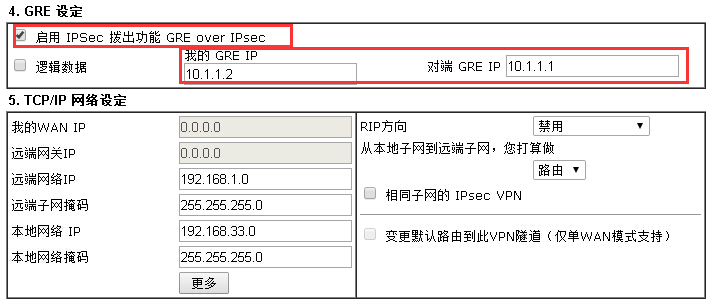 VPN Trunk设定档1 GRE和TCP/IP设定